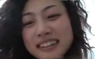 Cute asian girl fucks her fat bf with a smile on her face and gets creampied