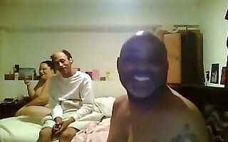 Fat white girl fucks her black bf and his crazy looking friend in a threesome