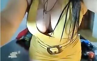 My girl's friend strokes her curvy oiled body in webcam solo